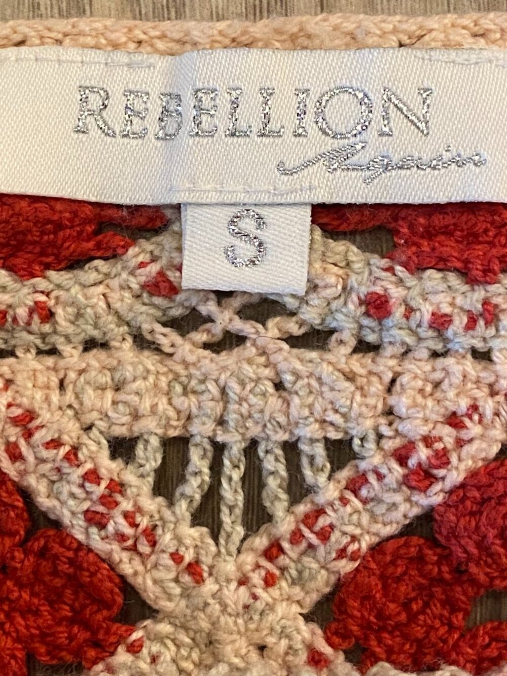 Rebellion Again BoHo Crochet Sheer Ruffle Crop Top Women's Size S - Picture 5 of 5